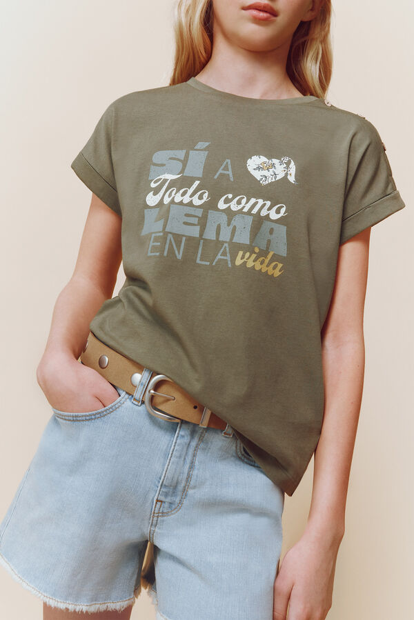 Springfield Kids Camiseta "S&iacute; a todo como lema en la vida" kaki