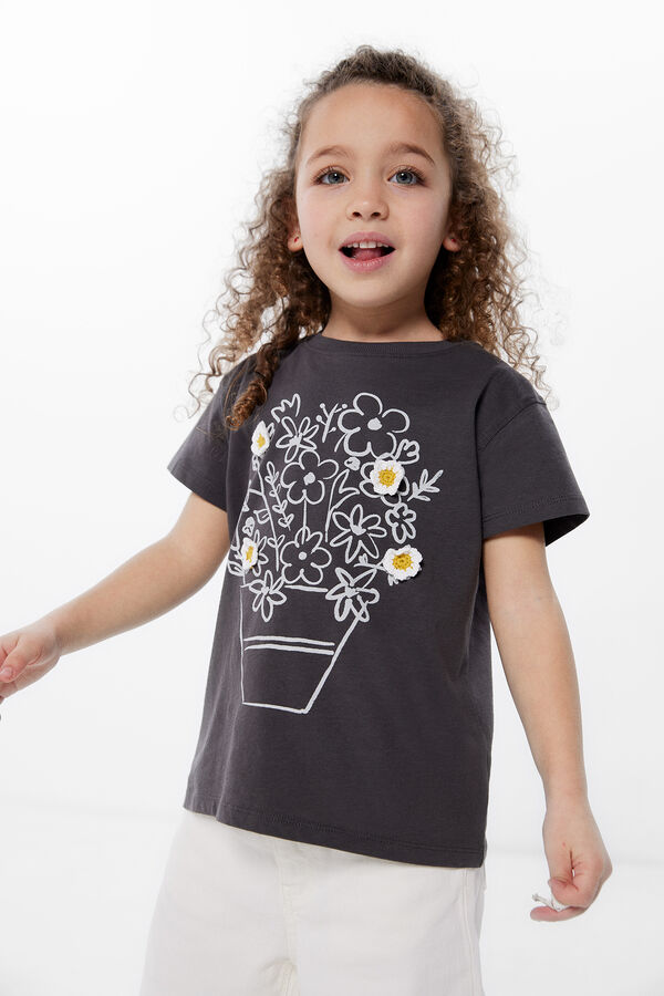 Springfield Camiseta flores crochet niña gris oscuro