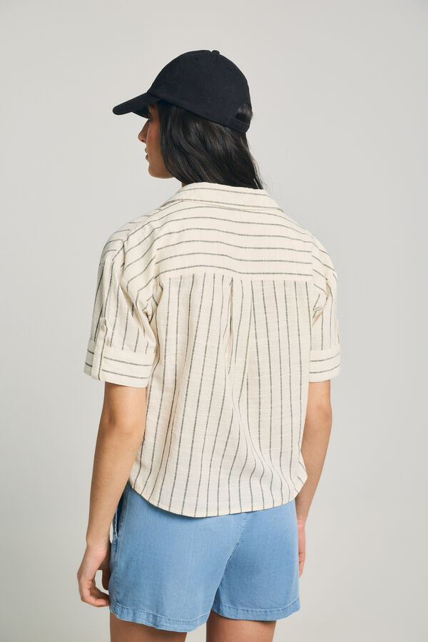 Only Camisa de rayas manga corta marfil