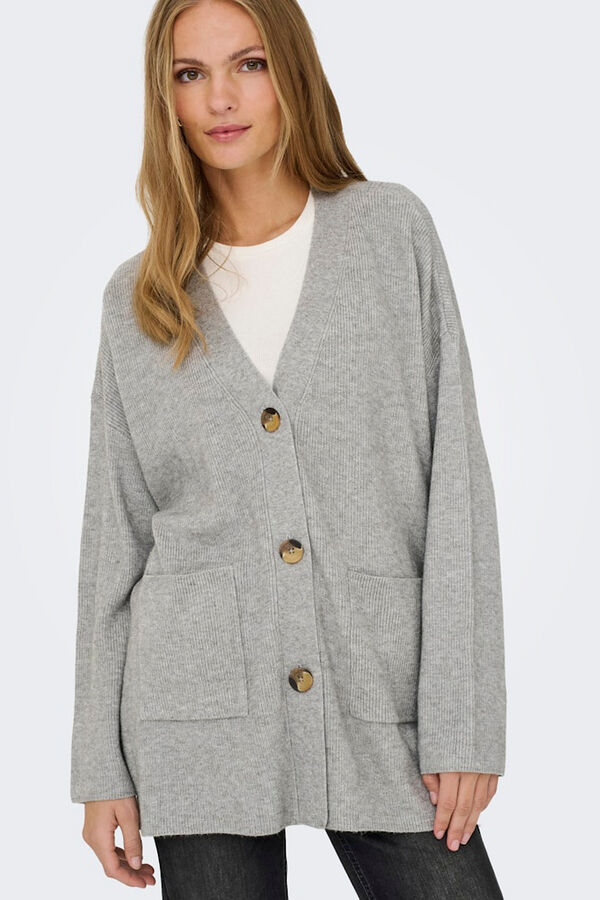 Only C&aacute;rdigan midi con bolsillos gris