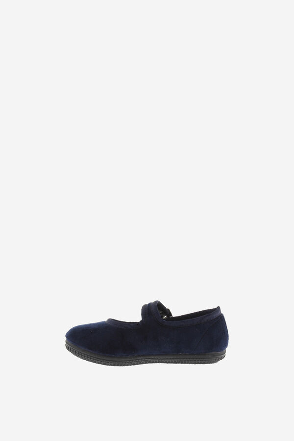 Victoria Kids Girls' velvet ballet flats with matching trim and buckle fastening blue