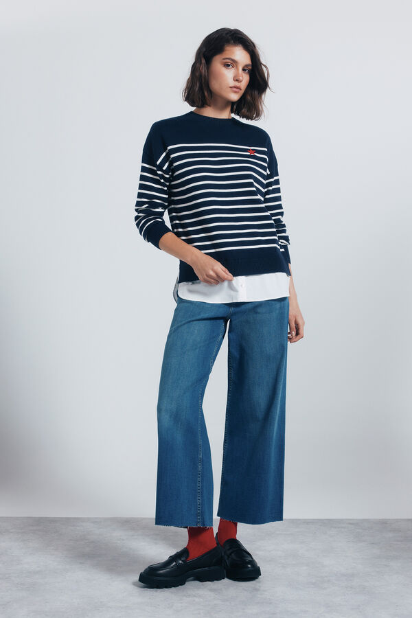 Springfield Combined striped jersey with embroidered detail blue