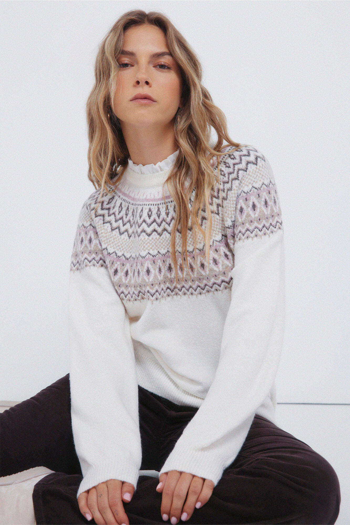 Springfield Džemper sa žakard rubom i kombinovanim kragna