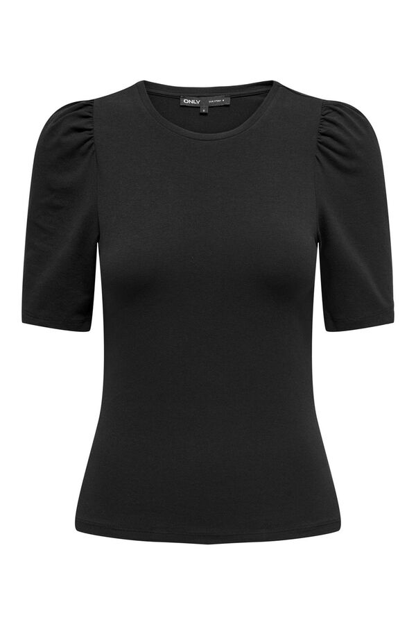Only Top de cuello redondo y manga 2/4 abullonada negro