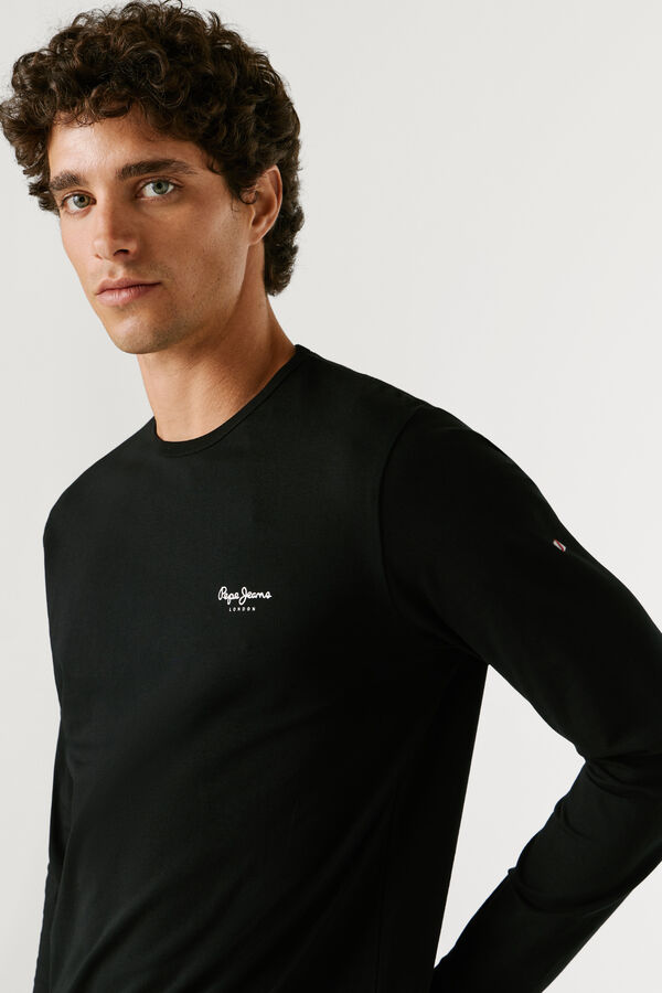 Pepe Jeans T-shirt manga comprida slim preto