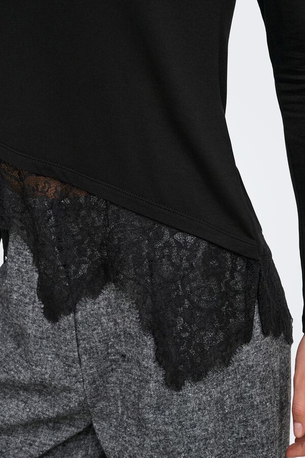Only Top assim&eacute;trico de renda preto