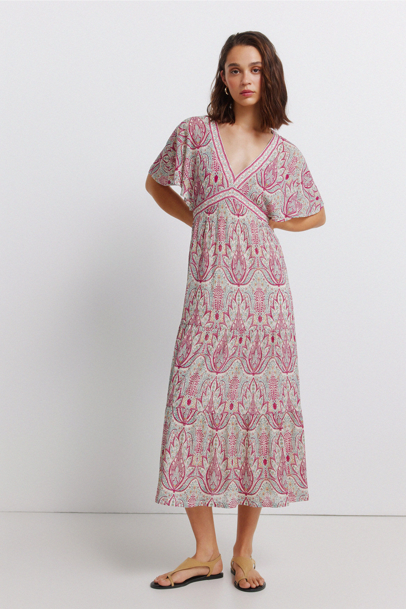 Springfield Vestido midi manga corta estampado