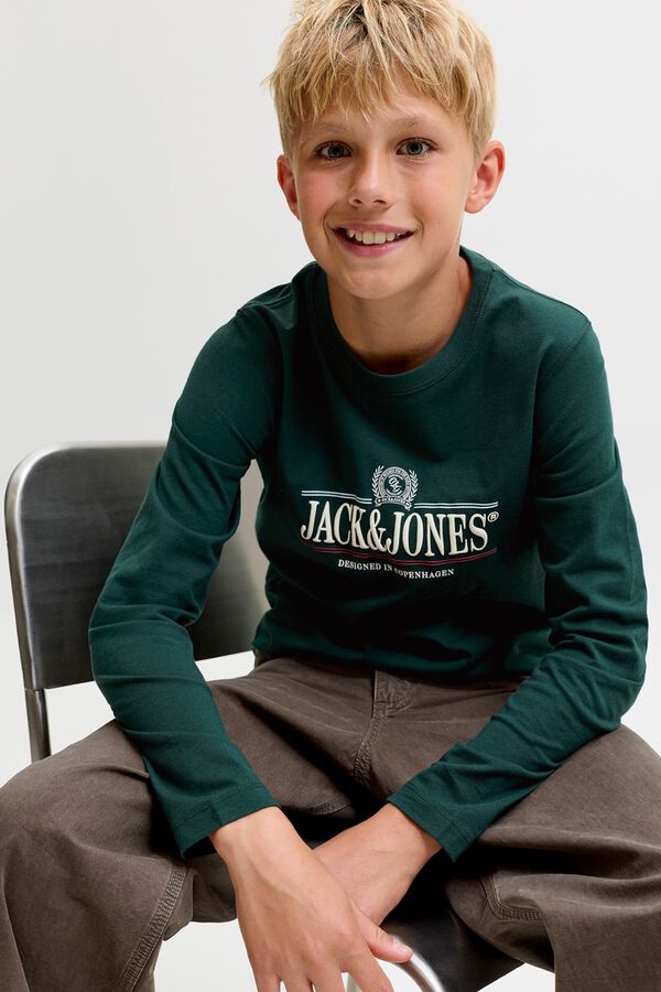 Jack & Jones Junior T-shirt regular manga comprida verde