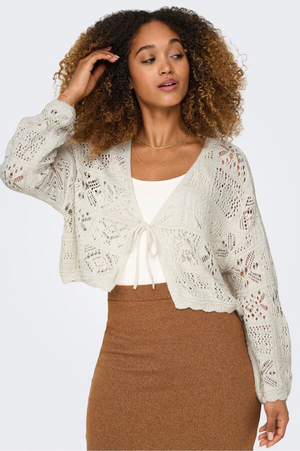 Only C&aacute;rdigan corto de crochet troquelado blanco