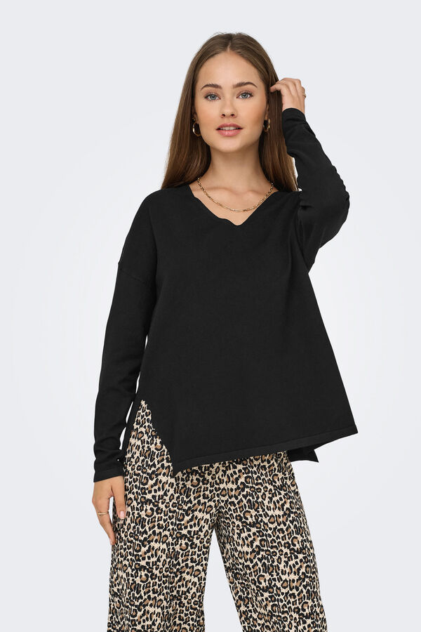 Only Jersey oversized cuello de pico negro