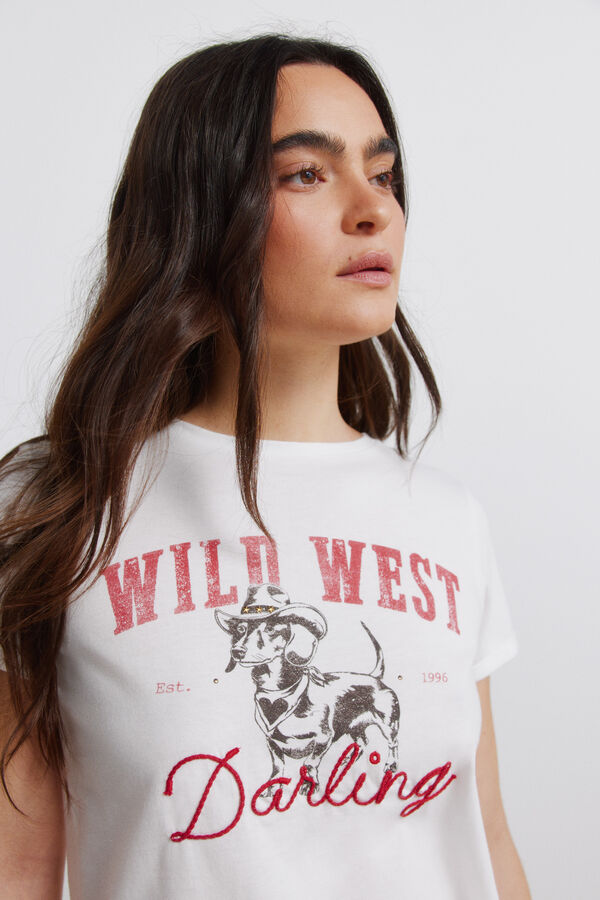 Springfield Majica kratkih rukava od pamuka "cowgirl" Bež