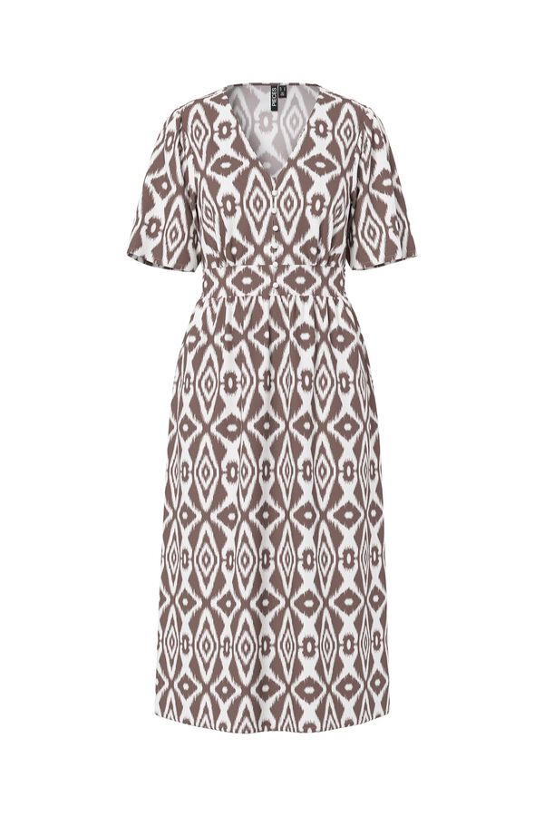 Pieces Vestido midi de manga corta estampado blanco