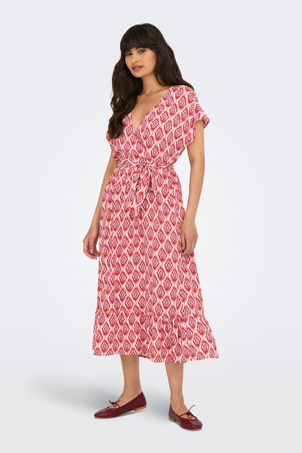 Only Vestido midi camisero rojo