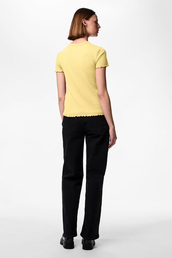Pieces Geripptes T-Shirt  Gelb