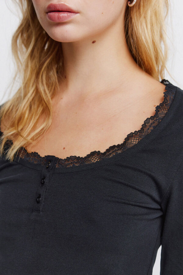 Springfield Čipkasta majica dugih rukava Crna