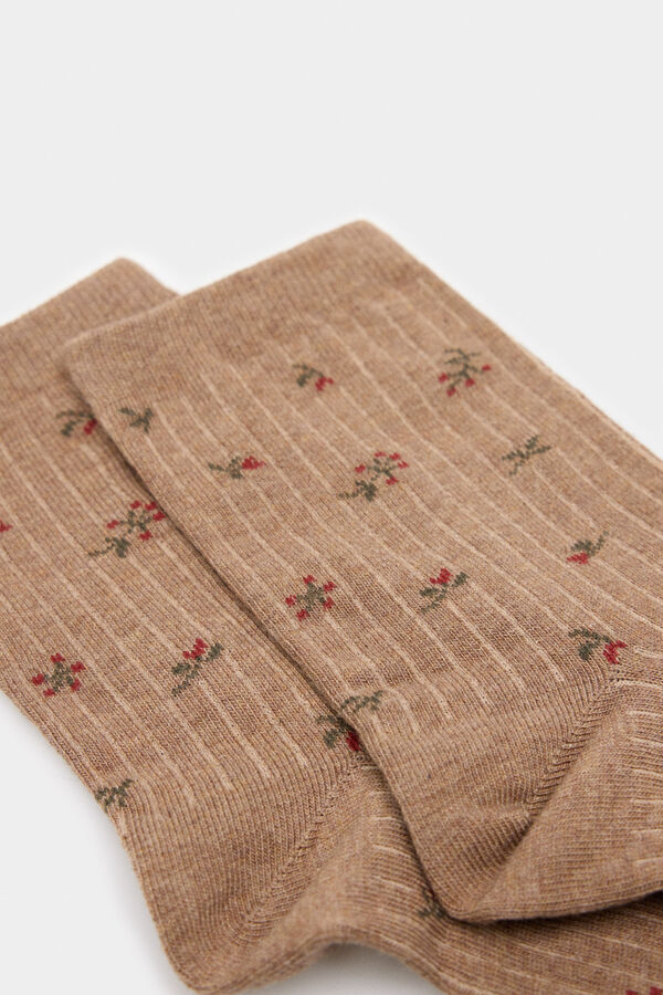 Springfield Long sock with little flowers nude