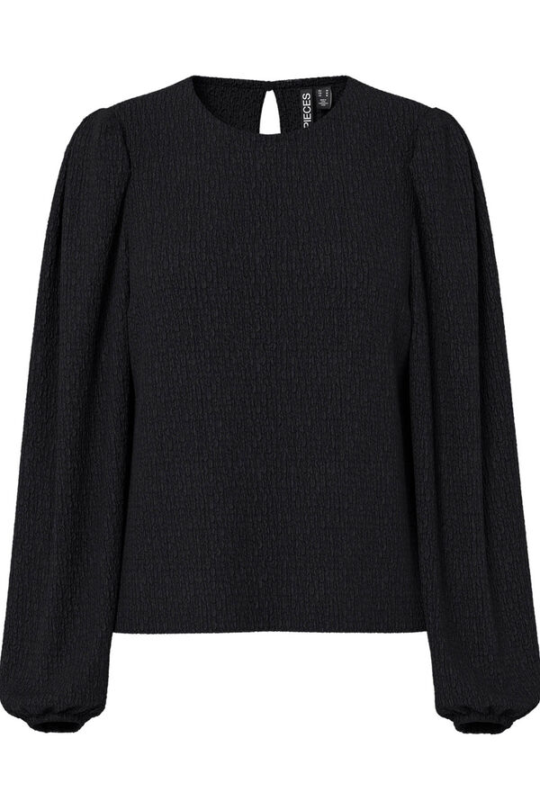 Pieces Top textura fruncido pu&ntilde;os negro