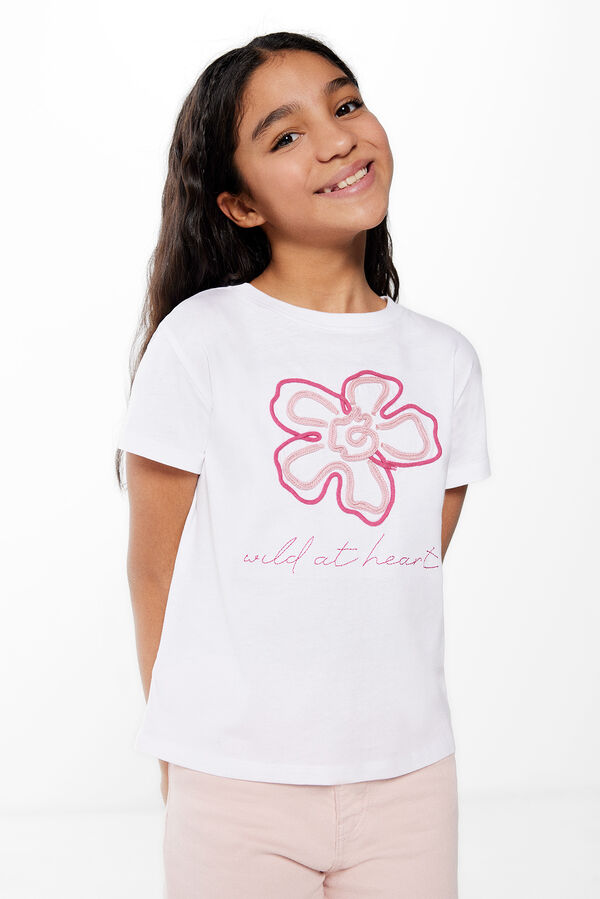 Springfield Girls' T-shirt with floral embroidery bijela