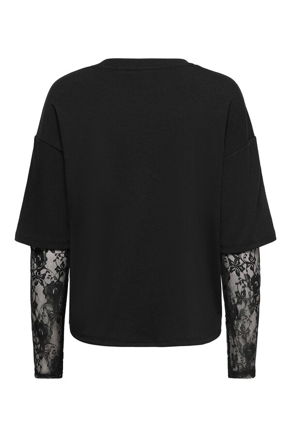 Only Camiseta mangas encaje negro