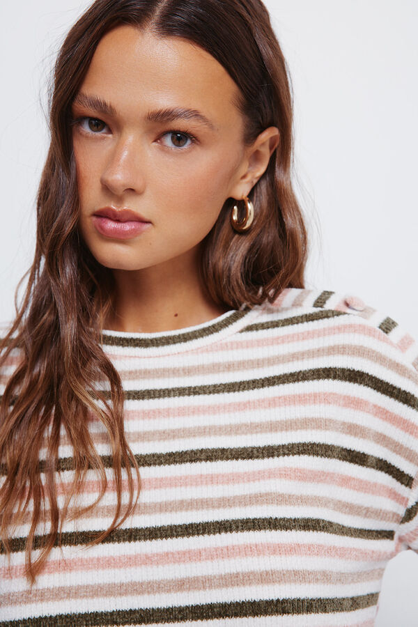 Springfield Džemper od &scaron;enila na pruge sa dugmićima na ramenu Print