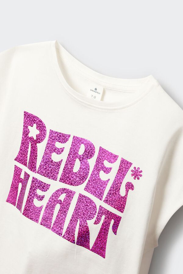 Springfield Kids Majica kratkih rukava Rebel Heart za devojčice Bež
