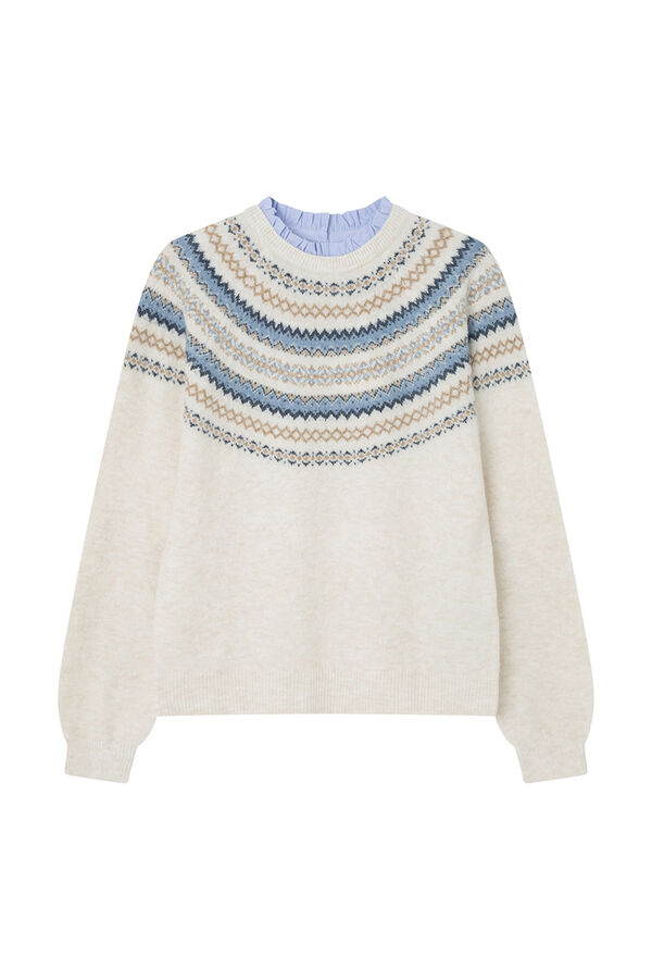 Springfield Camisola jacquard com gola combinada com orlas bege