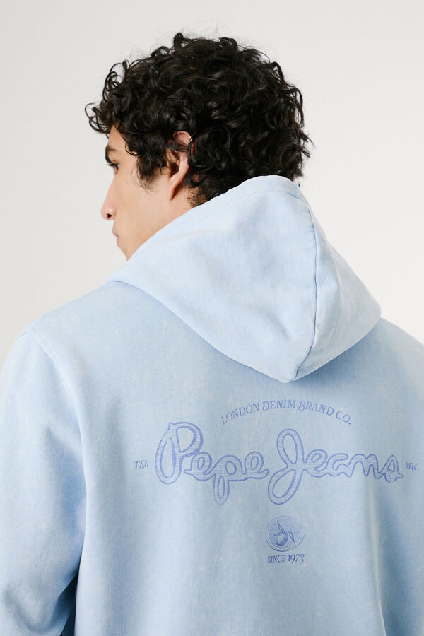 Pepe Jeans Washed sweatshirt with small front logo and large back logo.  blue
