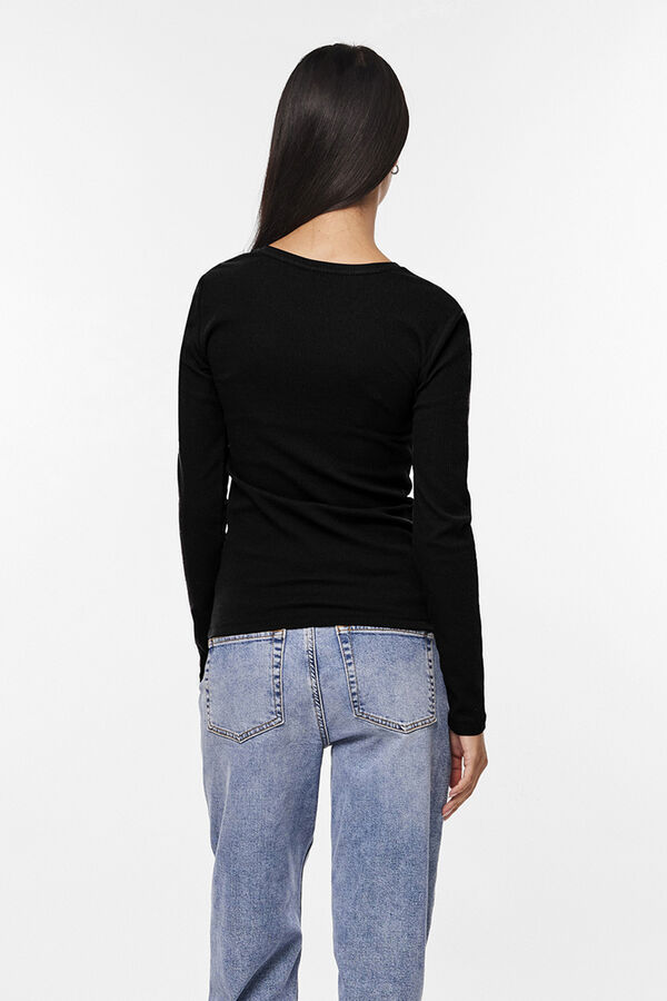 Pieces T-shirt canelada de manga comprida preto