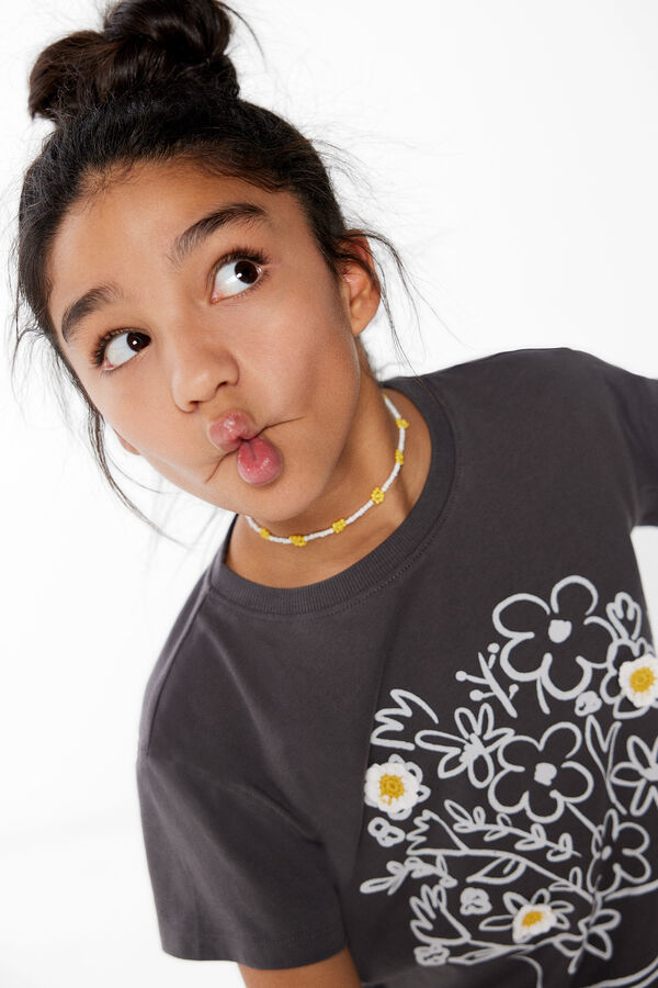 Springfield T-shirt flores crochet menina mix cinza