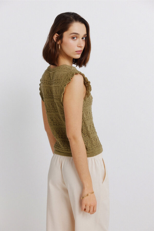 Springfield Top sa volanima od rupičaste tkanine Kaki