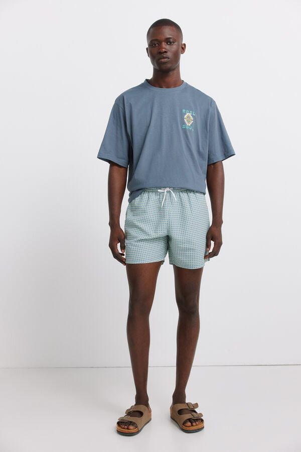 Springfield Kupaći kostim sa geometrijskim printom i džepom sa rajsfer&scaron;lusom Plava