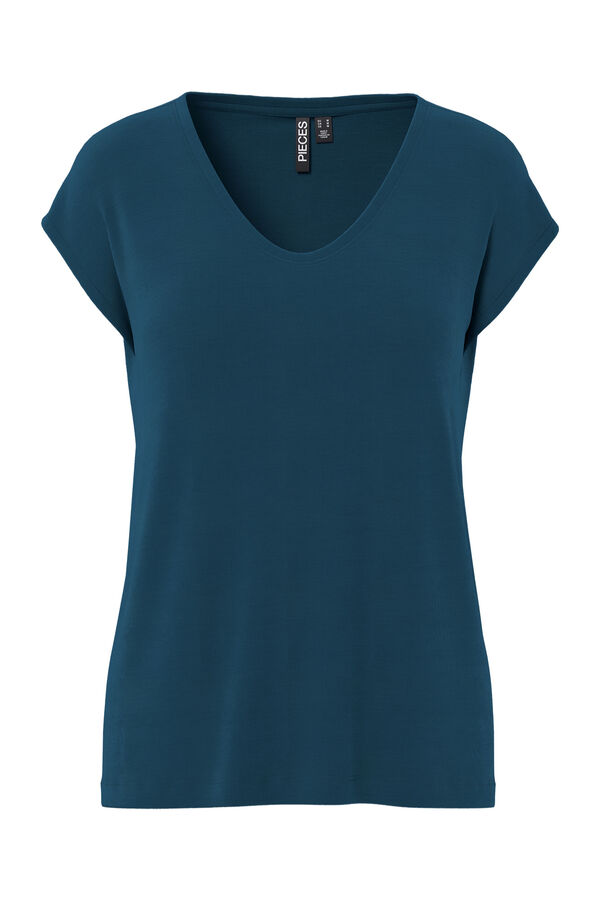 Pieces T-shirt b&aacute;sica fluida azul