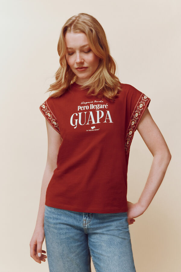 Springfield Camiseta "Llegar&eacute; tarde, pero llegar&eacute; guapa" rojo