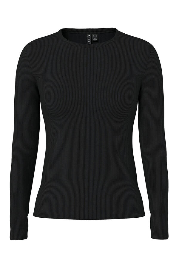 Pieces T-shirt canelada de manga comprida preto