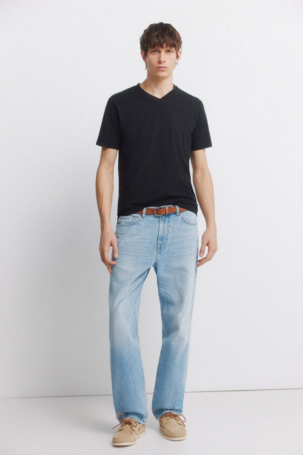 Springfield Lycra V-neck slim fit T-shirt black