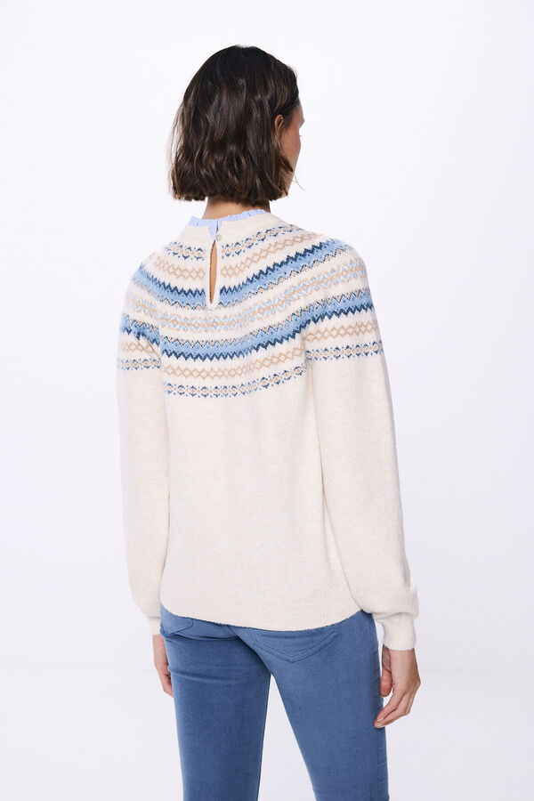 Springfield Camisola jacquard com gola combinada com orlas bege