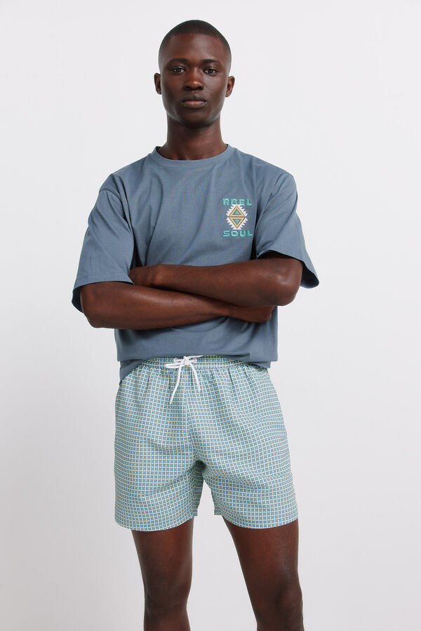 Springfield Kupaći kostim sa geometrijskim printom i džepom sa rajsfer&scaron;lusom Plava