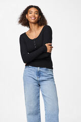 Pieces Top canelado preto