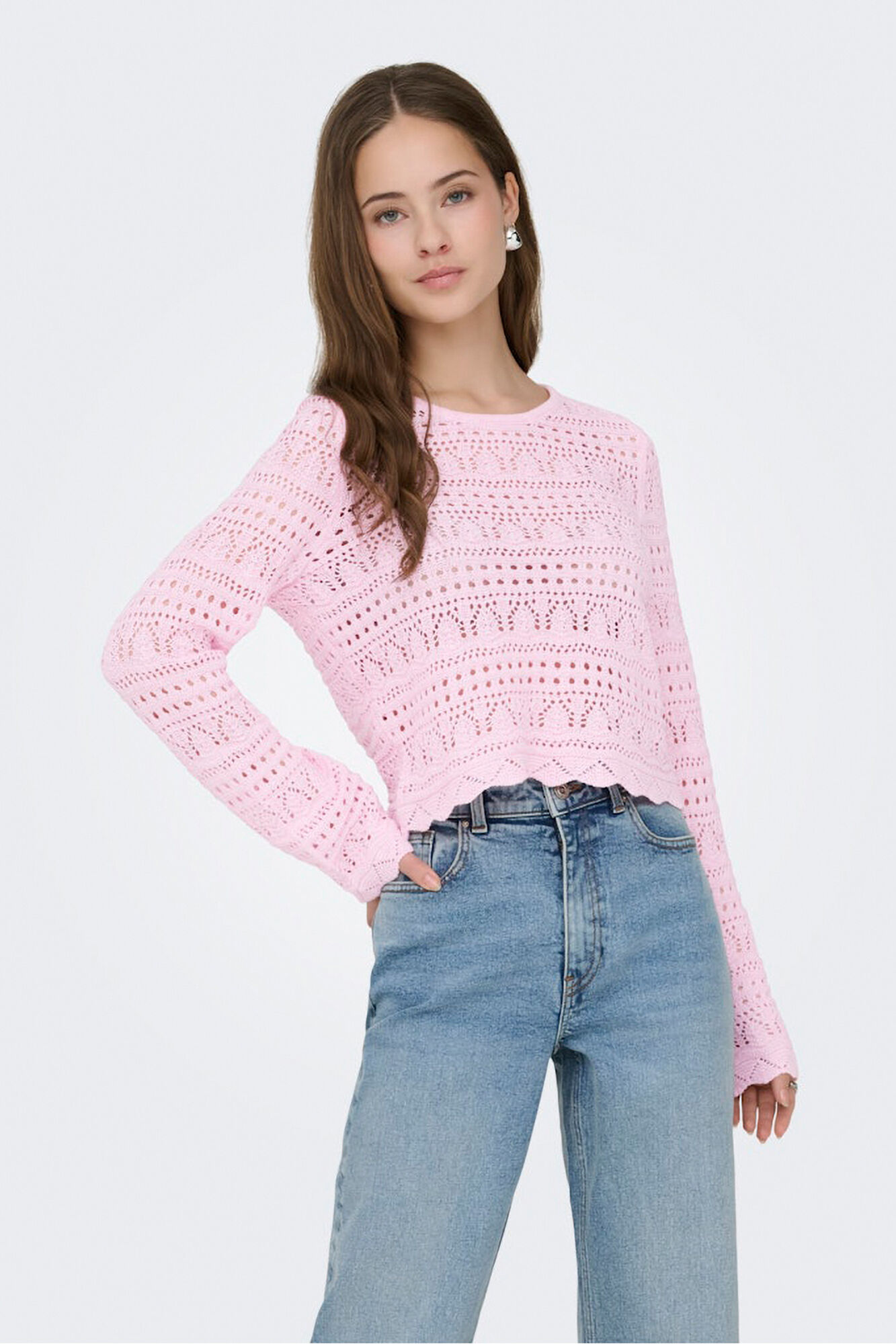 Only camisa cropped de malha vazada