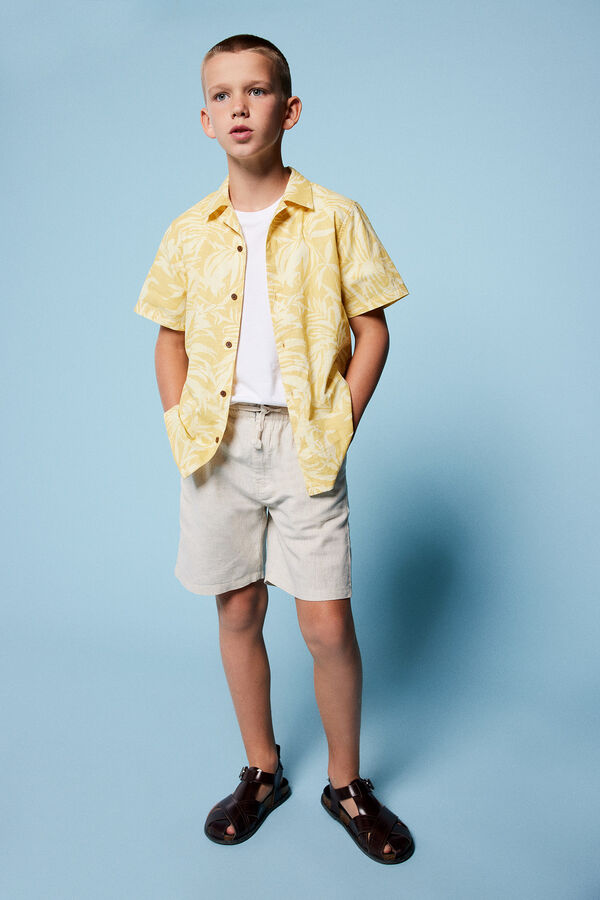 Springfield Camisa hojas niño estampado amarillo