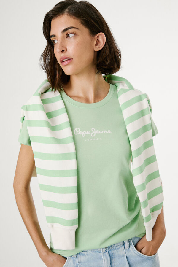 Pepe Jeans Camiseta b&aacute;sica manga corta logo frontal verde