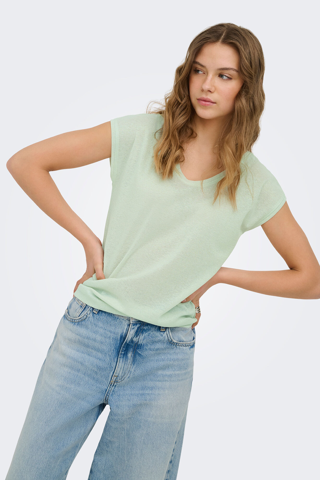 Only T-shirt manga curta em lurex