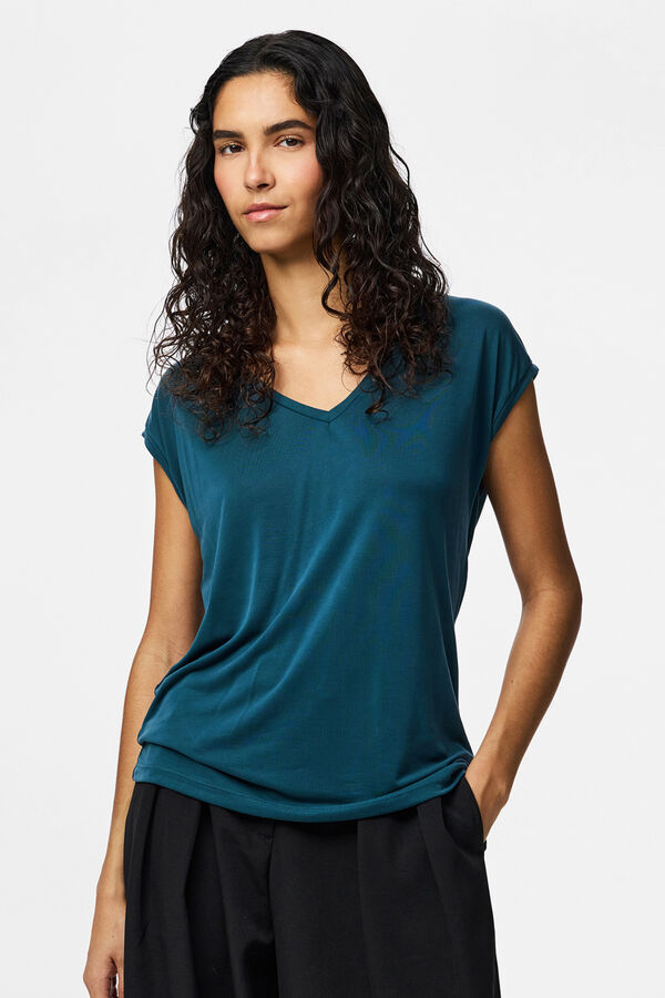 Pieces T-shirt b&aacute;sica fluida azul