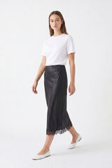 Pieces Falda midi satinada encaje negro