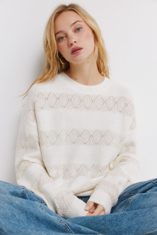 Springfield Džemper pointelle pruge lurex Bež