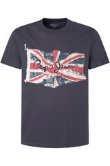 Springfield Kurzarm-Shirt für Herren Pepe Jeans mit Flaggen-Print.  grau