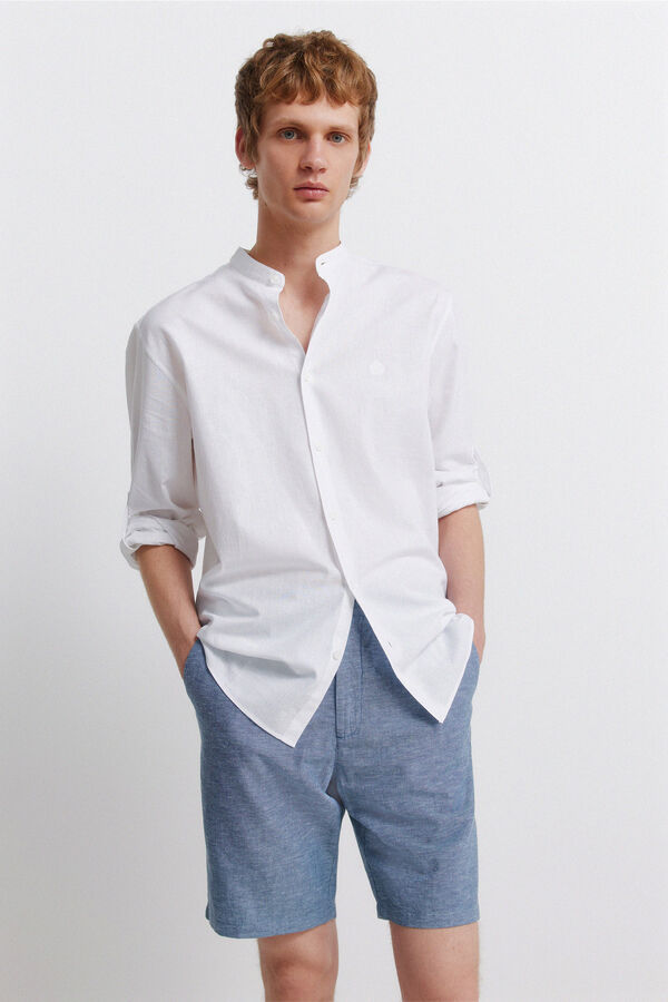 Springfield Bermude od lana, udobne, slim fit Plava