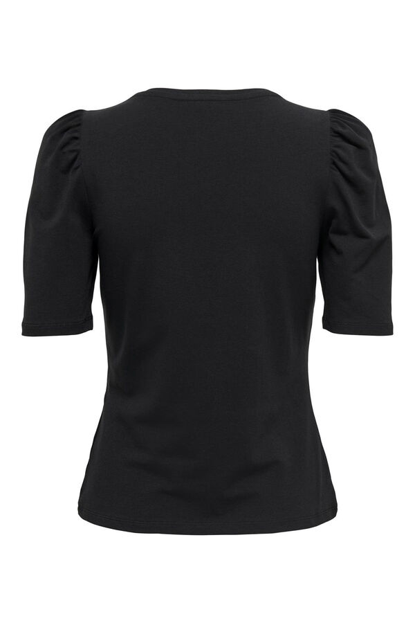 Only Top de cuello redondo y manga 2/4 abullonada negro