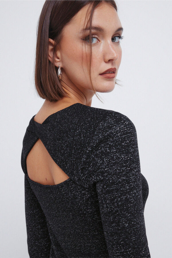 Springfield T-Shirt mit Lurex-Ausschnitt Ausschnitt Schwarz