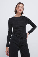 Springfield T-Shirt mit Lurex-Ausschnitt Ausschnitt Schwarz